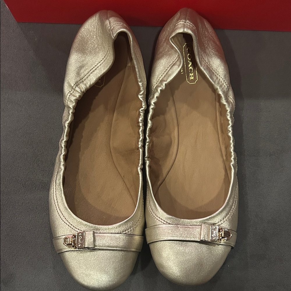 Coach Women's Metallic Gold Ballet Flats with Logo Buckle - Picture 4 of 4